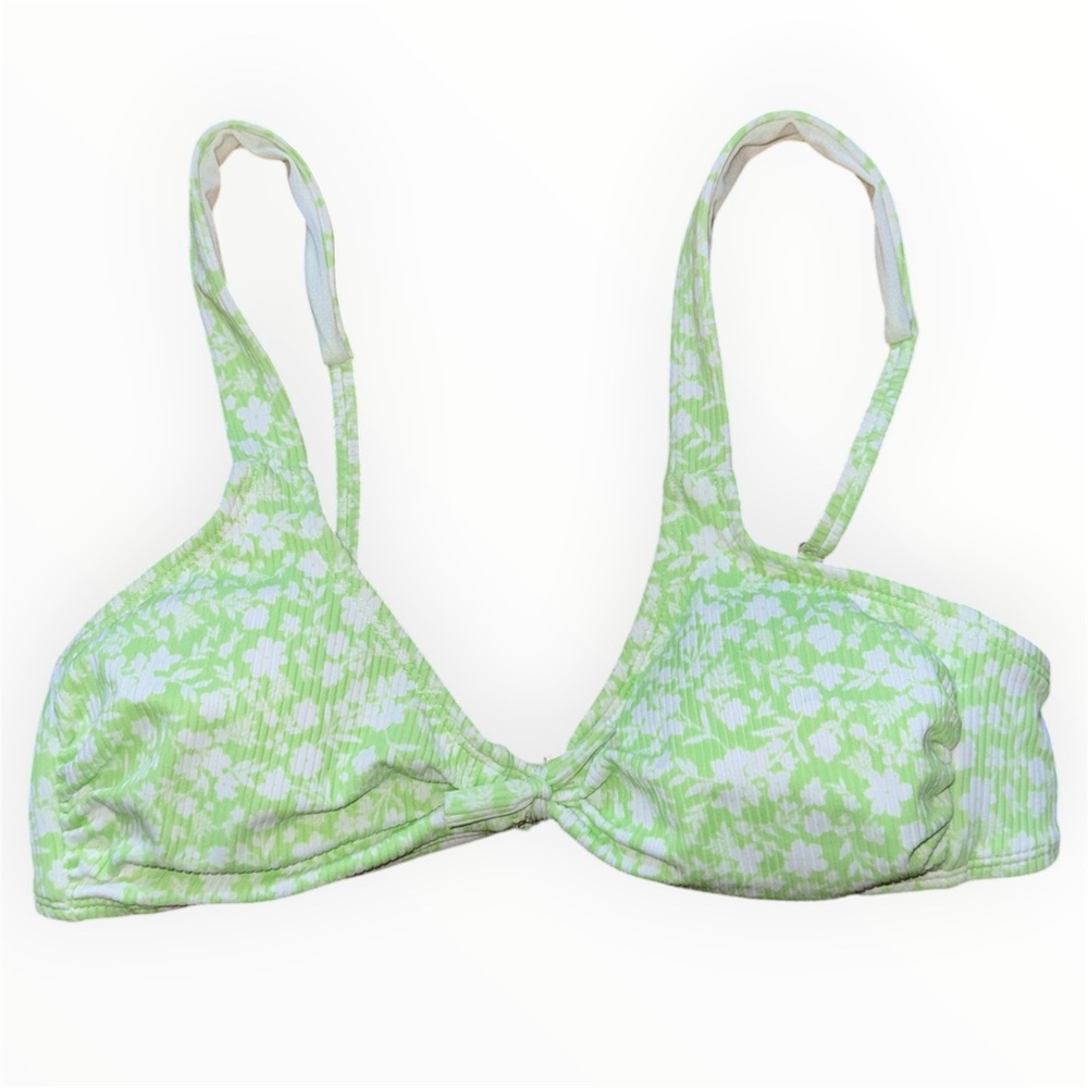 Xhilaration Bikini Top Women’s Large Green Floral White Padded Knot in Front